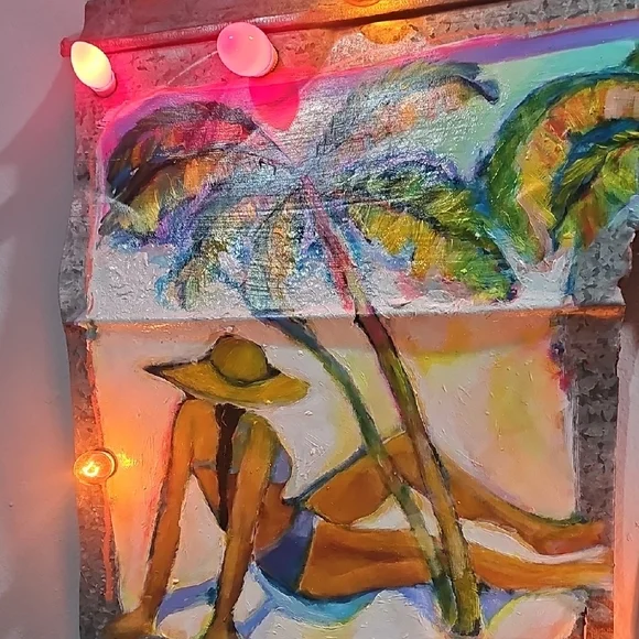 Leland Art & Design Vibrant Beach Scene Mixed Media Art
